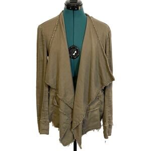 Free People Olive Green Linen Blend Draped Waterfall Jacket Raw Hem Medium
